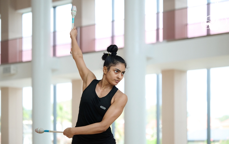 Гимнастка Кимая Карле во время тренировки