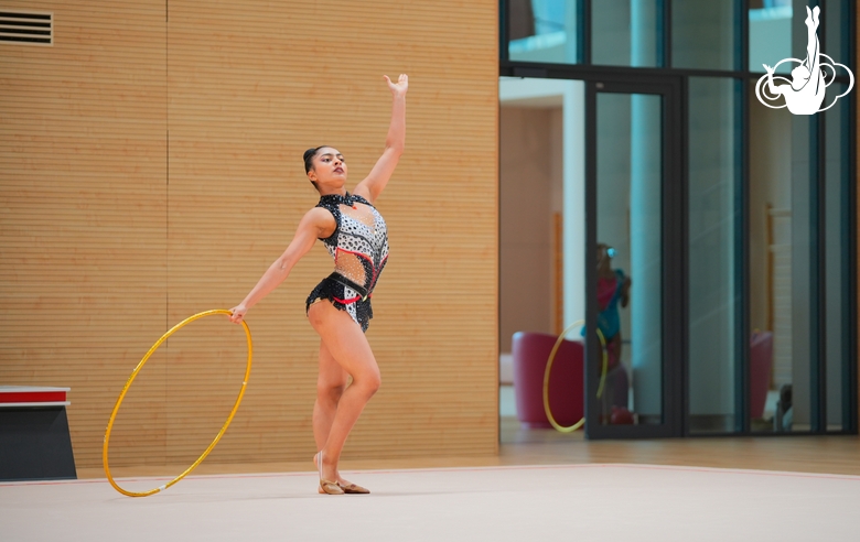 Гимнастка Кимая Карле во время контрольной тренировки