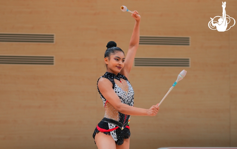 Гимнастка Кимая Карле во время контрольной тренировки