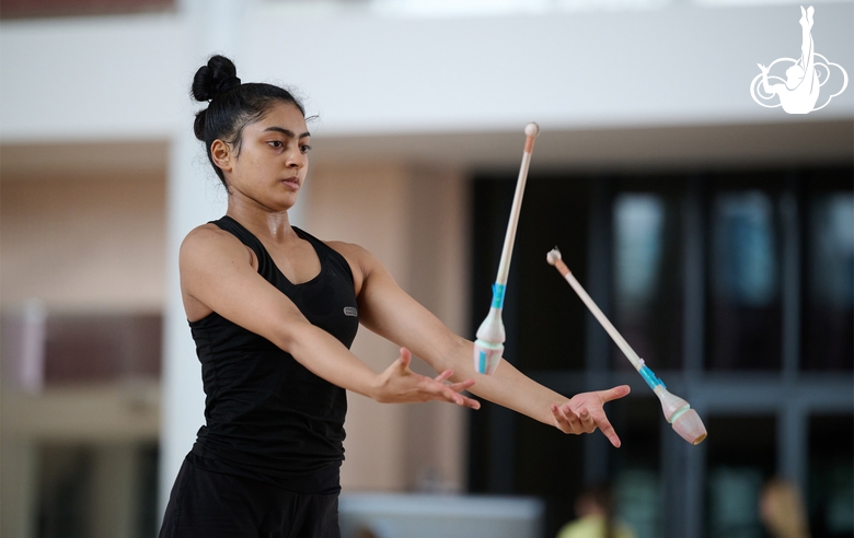 Гимнастка Кимая Карле во время тренировки