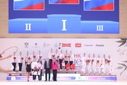 Церемония награждения в многоборье групповых упражнений по программе юниорок
