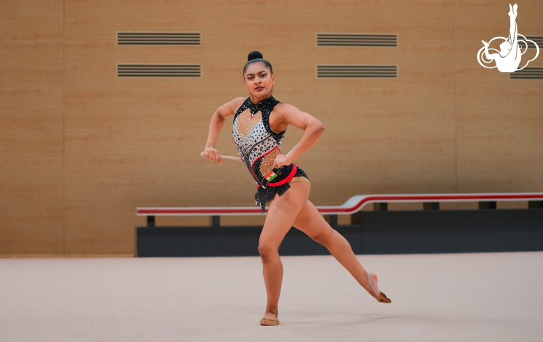 Гимнастка Кимая Карле во время контрольной тренировки