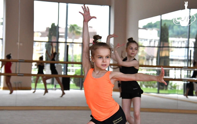 Гимнастки во время занятия