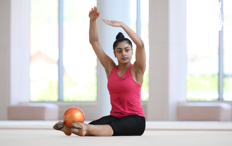 Гимнастка Кимая Карле во время тренировки