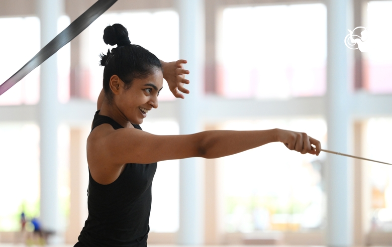 Гимнастка Кимая Карле во время тренировки в Академии